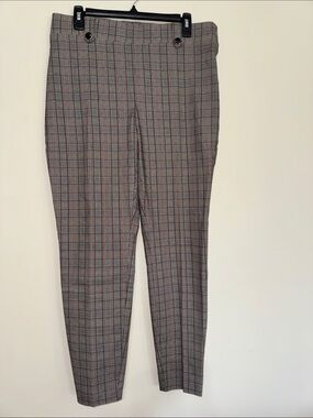 Gray Plaid Straight-Leg Dress Pants with Subtle Red Windowpane